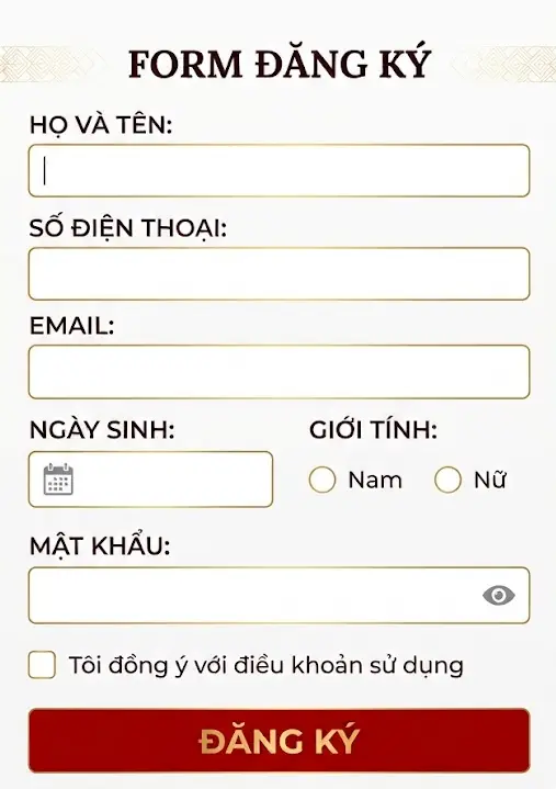 Biểu mẫu đăng ký tài khoản ABC888 dành cho người dùng mới